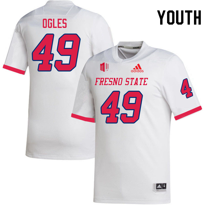 Youth #49 Landon Ogles Fresno State Bulldogs College Football Jerseys Stitched Sale-White